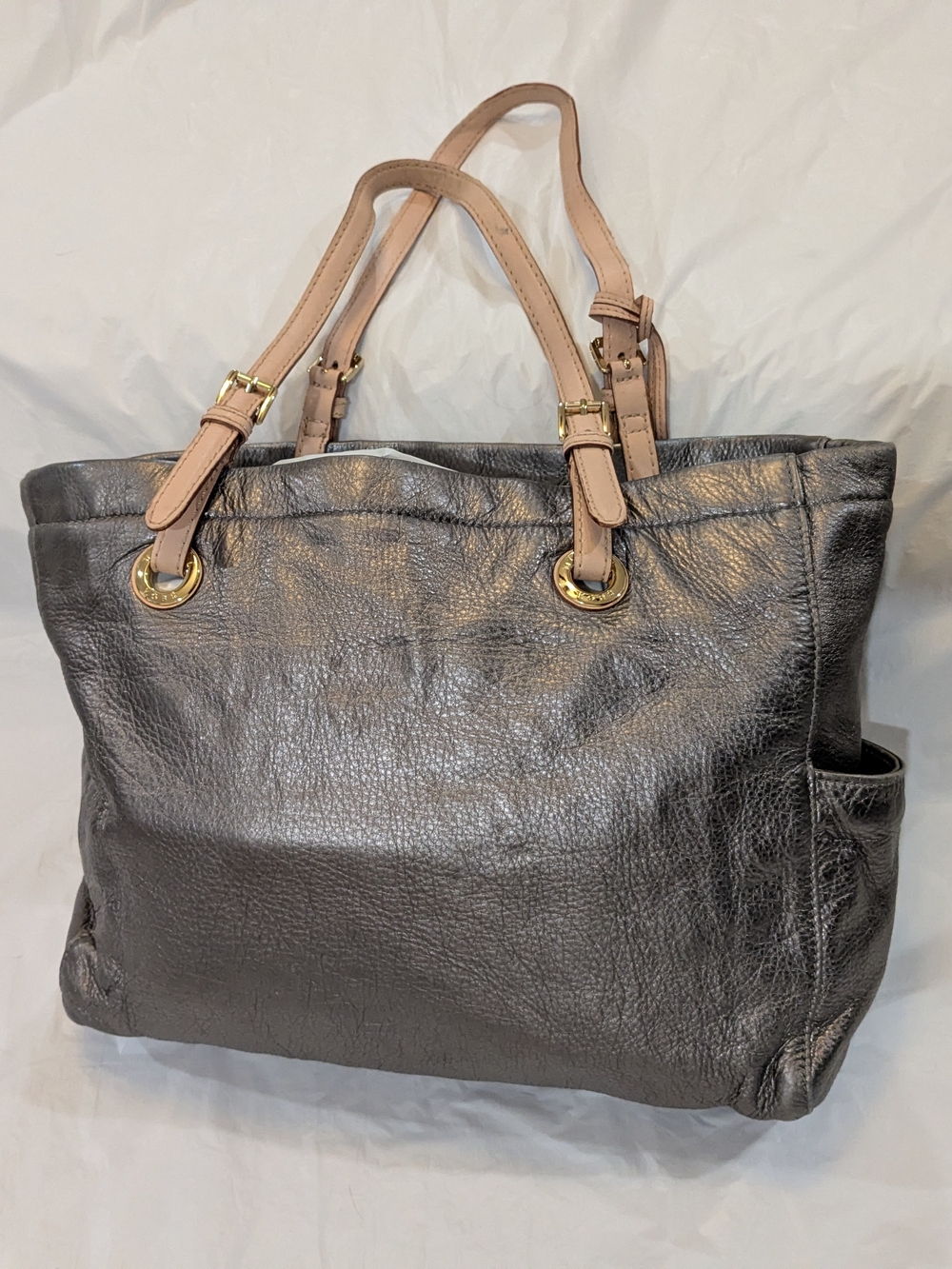 🔥Michael Kors Metallic Leather Tote with Blush Trim